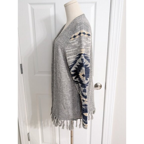 Chaps Women Sz 1X Gray Open Wrap Cardigan Fringe Tribal Aztec - Picture 4 of 9